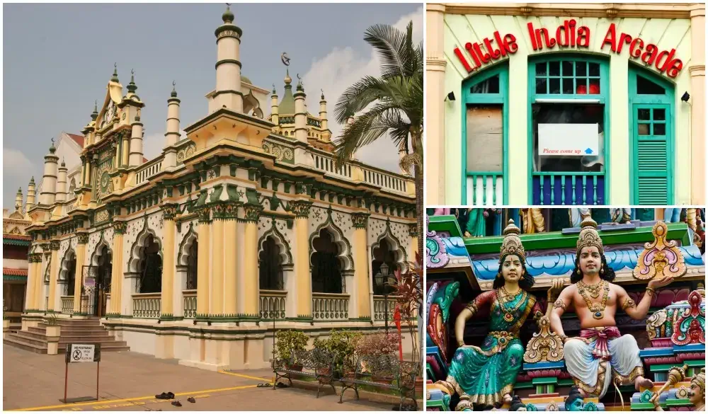 A pair of deities from the Sri Srinivasa Perumal Hindu Temple in Singapore, Little India Arcade, Abdul Gafoor Mosque