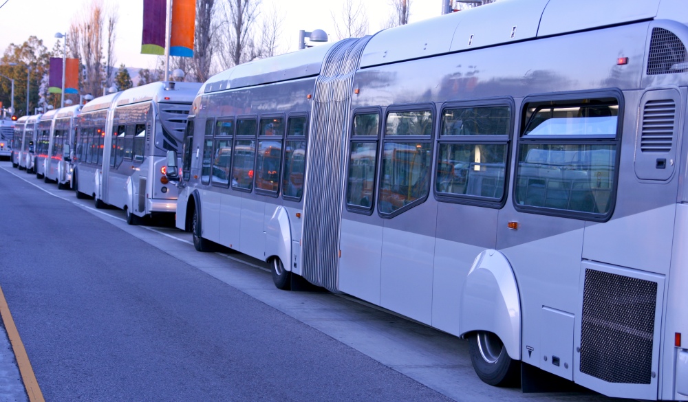 Metro buses lined up for rush hour in Los Angleles. trip from LA to Las Vegas