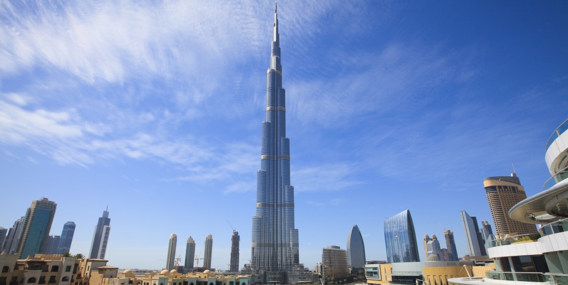 Cityscape with Burj Khalifa, the tallest man made structure in the World at 828 metres