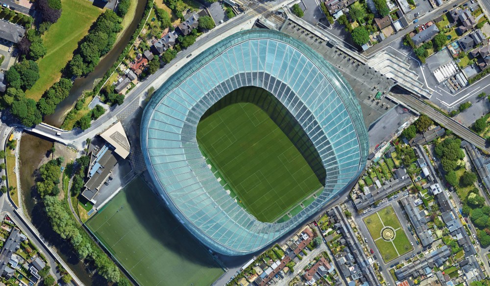 Dublin Aviva, looking down aerial view from above – Dublin, Ireland; Shutterstock ID 1578123907