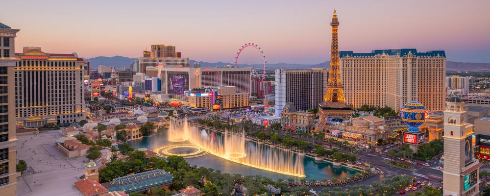 LAS VEGAS, USA - JULY 14 : World famous Vegas Strip in Las Vegas, Nevada as seen at night on July 14, 2016 in Las Vegas, USA