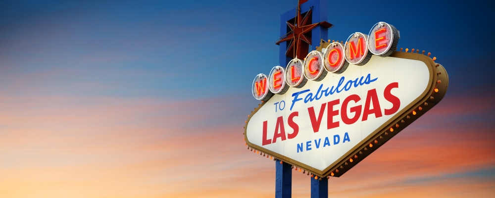 Welcome to Fabulous Las Vegas, Nevada Sign with sunset background. The logo had been removed.