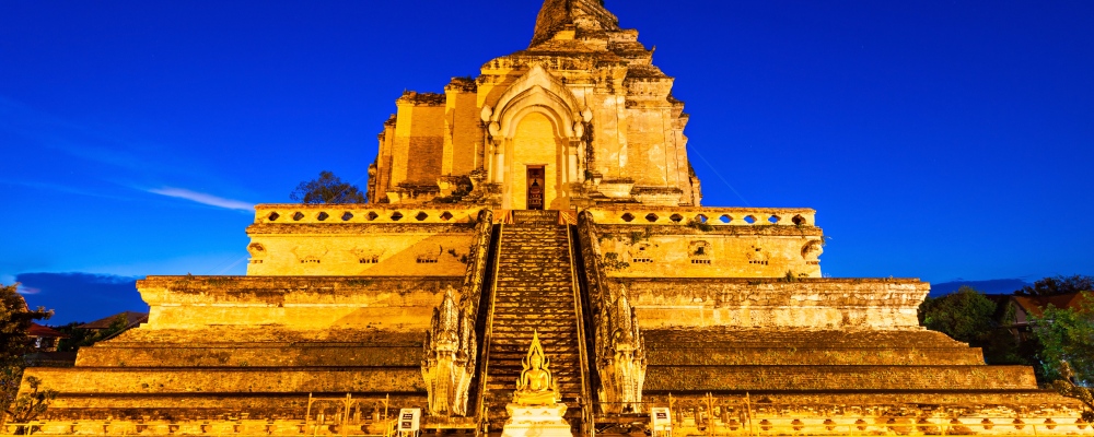 Wat Chedi Luang Temple at sunset, Chiang Mai, Thailand; Shutterstock ID 323826800