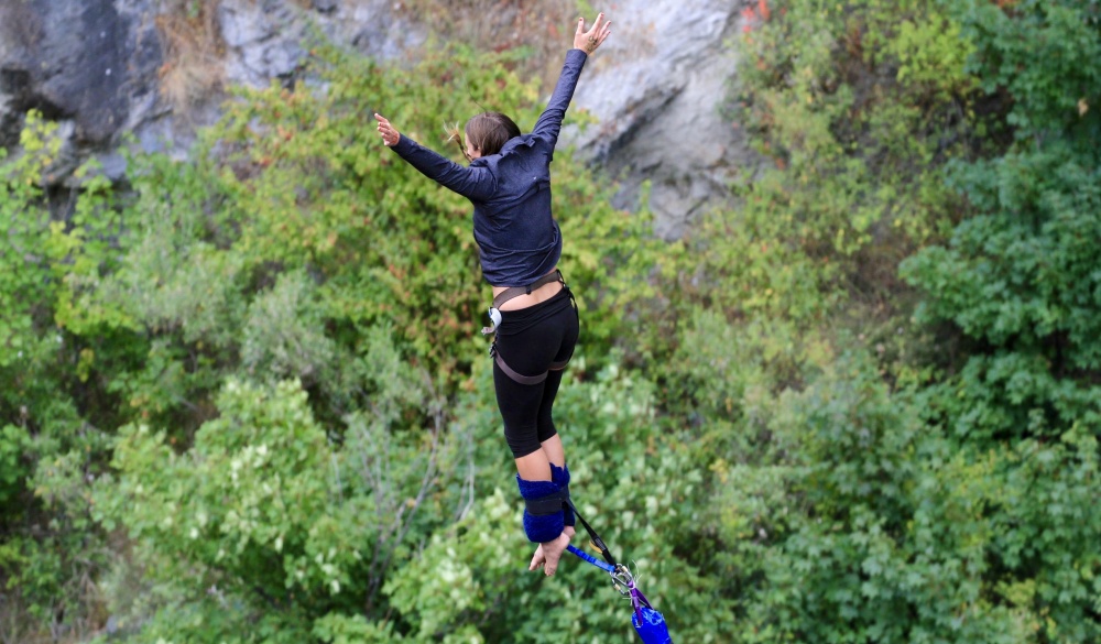 Bungee jumping over the gorge; Shutterstock ID 453292726