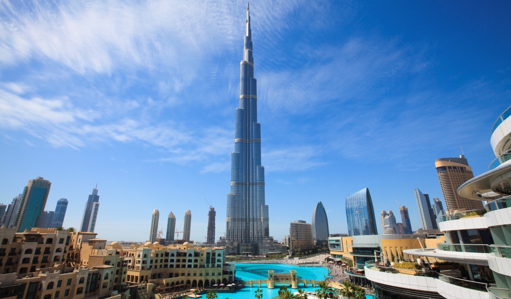 Cityscape with Burj Khalifa, the tallest man made structure in the World at 828 metres, Downtown Dubai, Dubai, United Arab Emirates