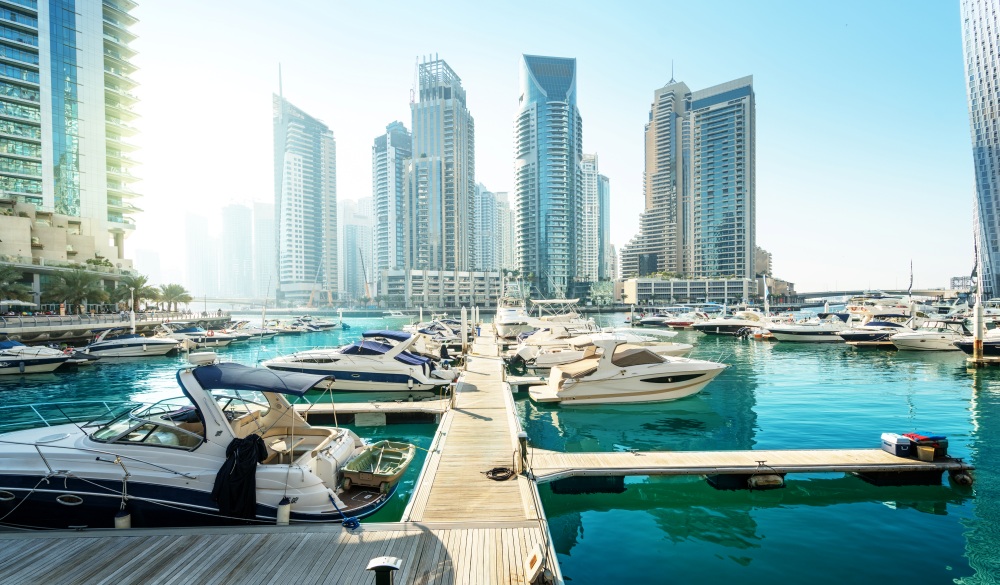 Dubai Marina at sunset, United Arab Emirates