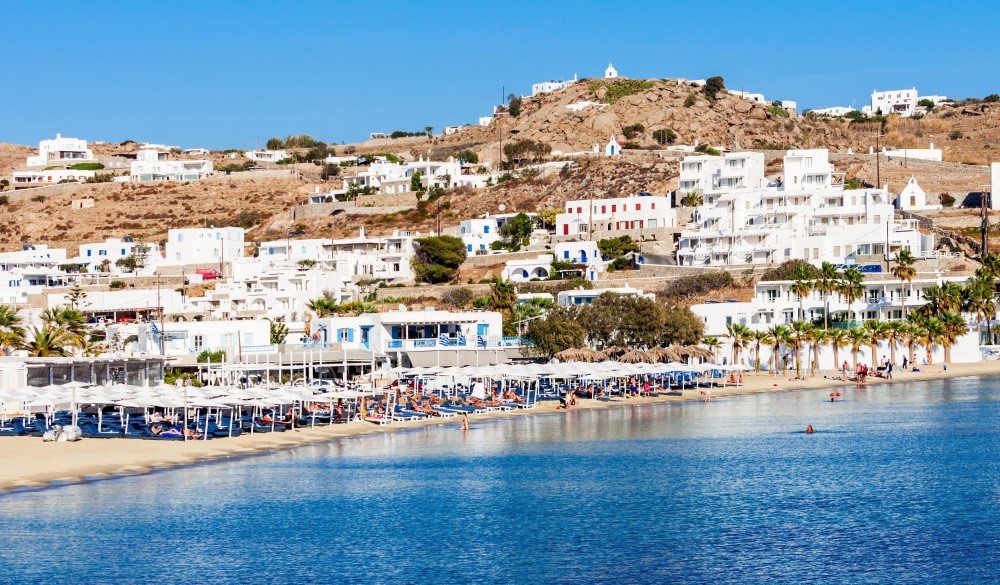 Ornos beach on the Mykonos island, 