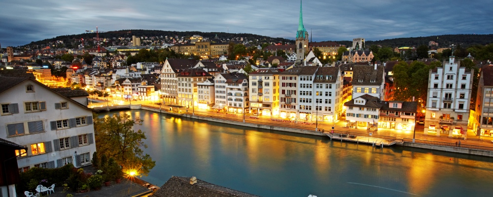 rooftops of Zurich Alstadt (old town) and the Limmat river