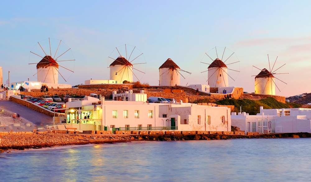 Beautiful landscapes view of Mykonos town famous landmark at Greece on summer.