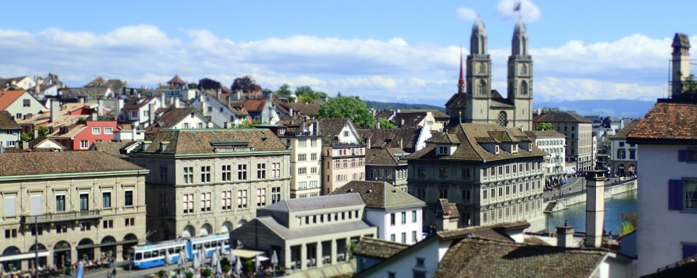 Beautiful view on the Niederdorf, the Limmat and the Great Minister, Zurich, Switzerland; Shutterstock ID 656199529