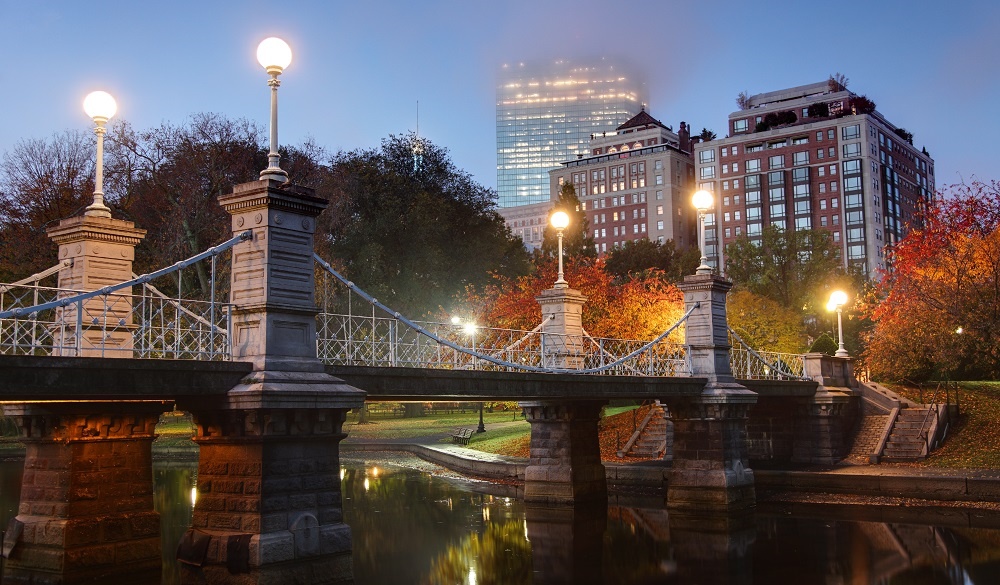 Foggy autumn morning in Boston Common, Massachusetts