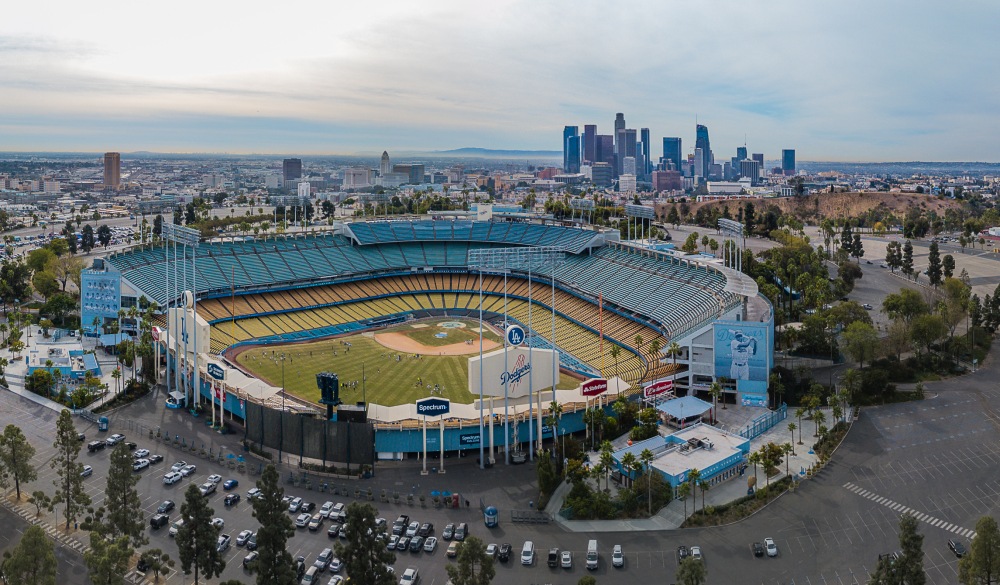 Dodgers Stadium with Downtown Los Angeles