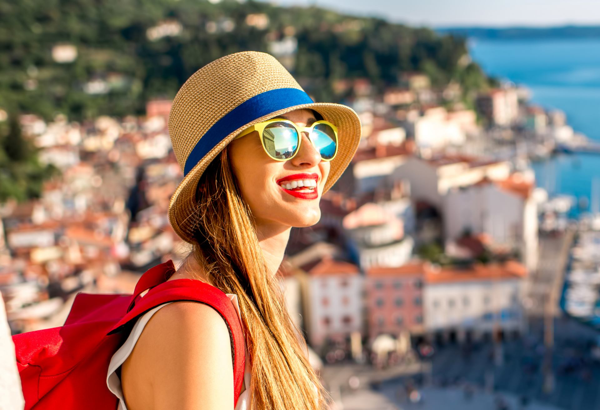 Woman traveling in Piran town