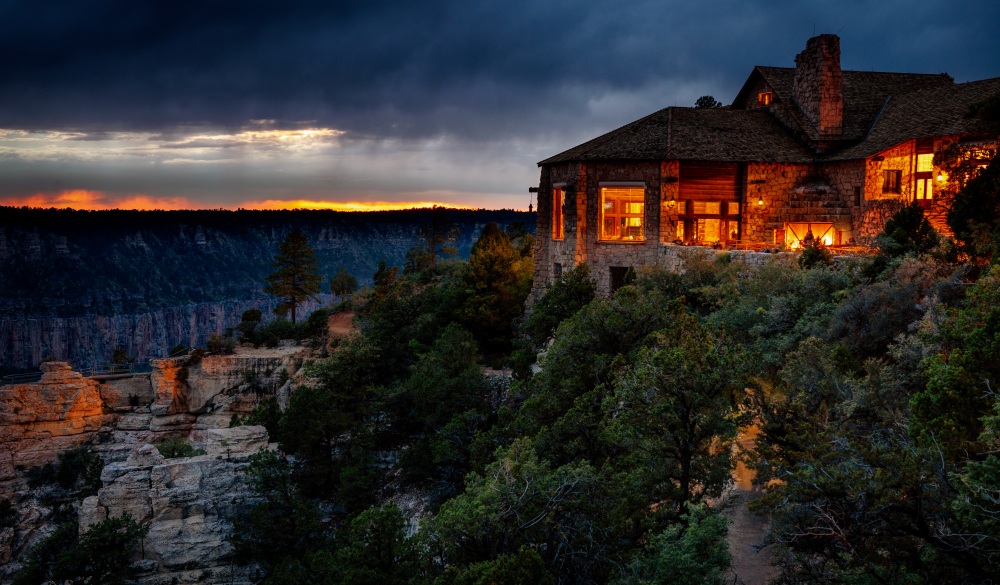 Grand Canyon North Rim Lodge after sunset