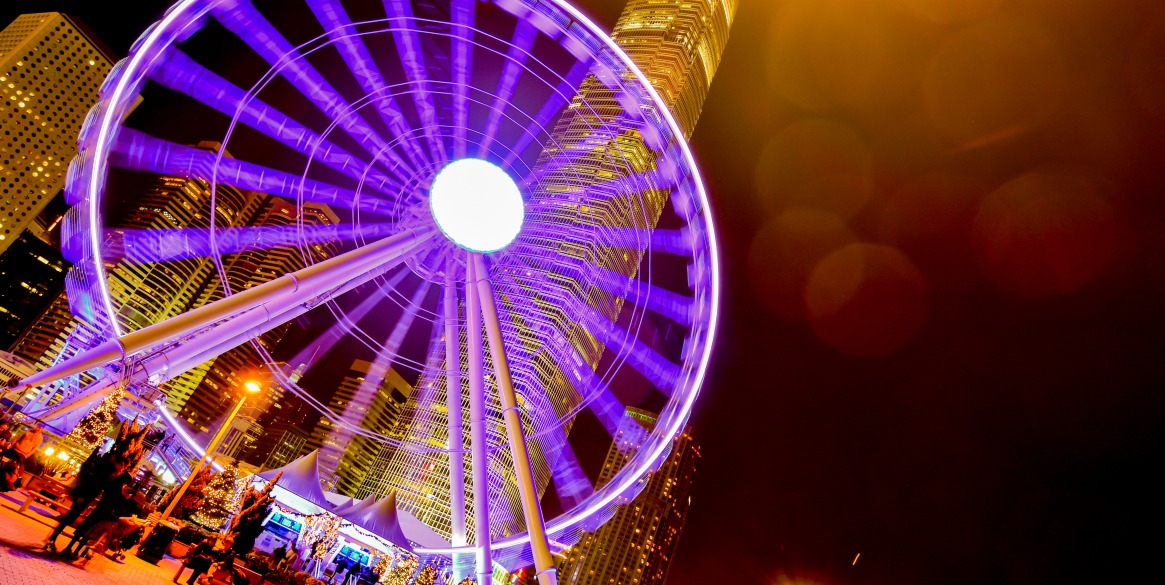 ferris Wheel in an amusement park in Hong kong, Asia