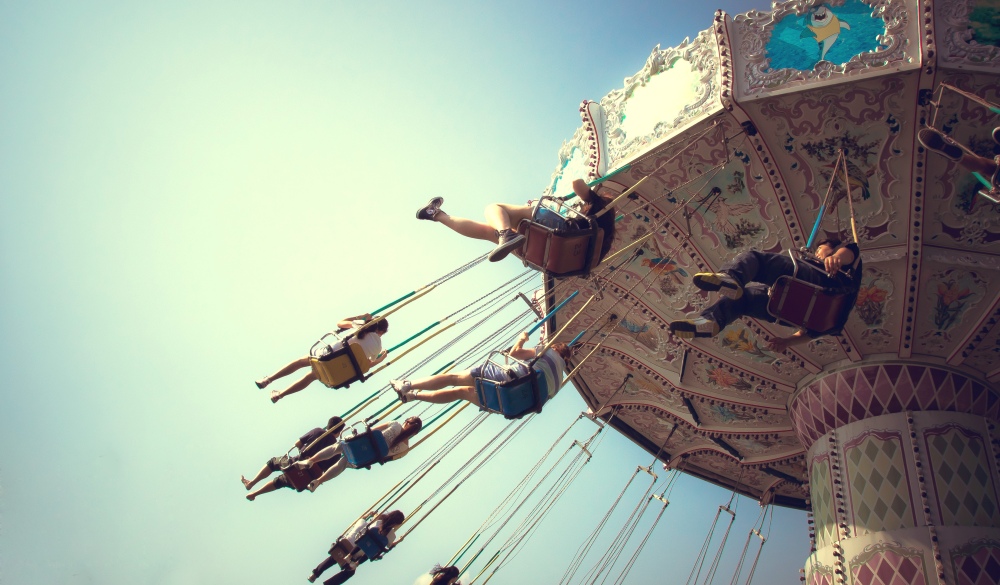 Swing Carousel in an amusement park in Hong Kong, Asia