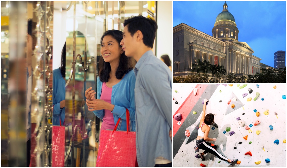 Singapore, National Art Gallery, Couple in a shopping mall in singapore, rock climbing woman
