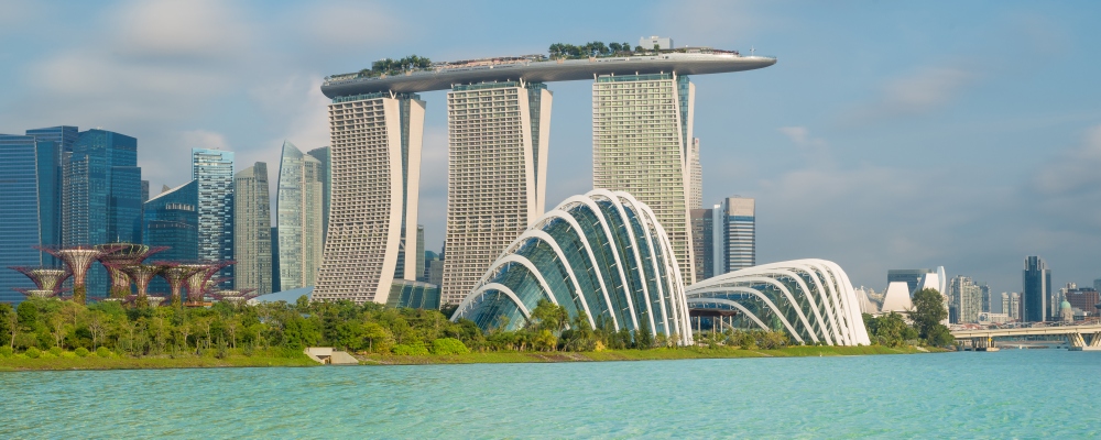 Singapore city skyline in morning at Marina bay