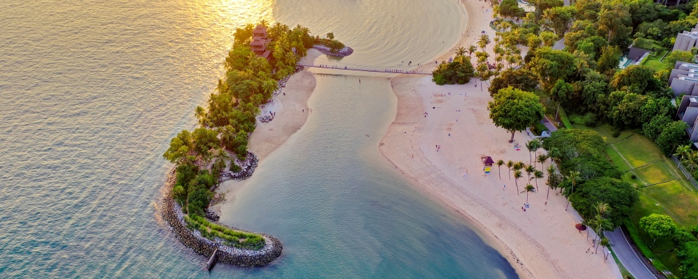 Sentosa Beach in Singapore at sunset