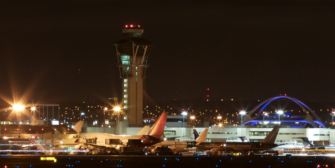 A shot of LAX Control Tower and Runway at Nightaperture