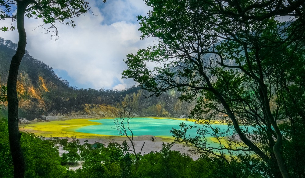 Kawah Putih  is a striking crater lake and tourist spot in a volcanic crater about 50 km south of Bandung in West Java in Indonesia.
