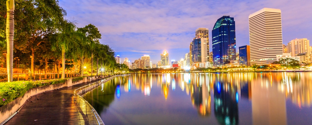 bangkok thailand night city at Benjasiri Park