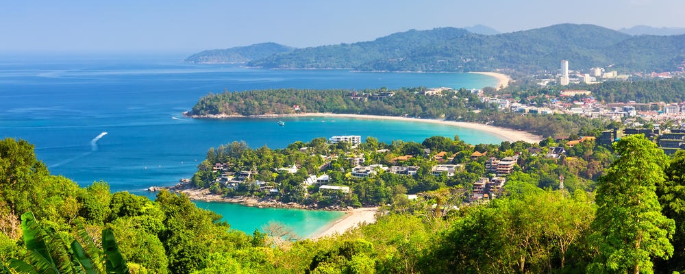 View point of Karon Beach, Kata Beach and Kata Noi in Phuket, Thailand. Beautiful turquoise sea and blue sky from high view point. ; Shutterstock ID 1146767924