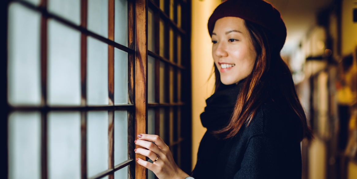 traveller sightseeing and visiting traditional Japanese house