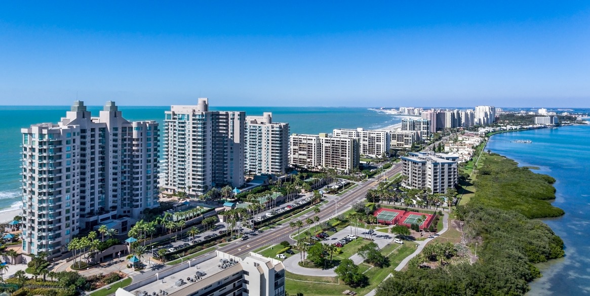 Clearwater Beach Florida skyline from the air