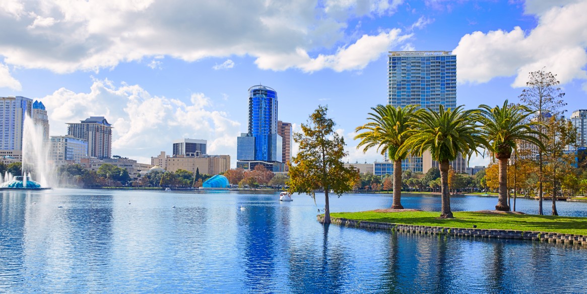 Orlando skyline fom lake Eola Florida US