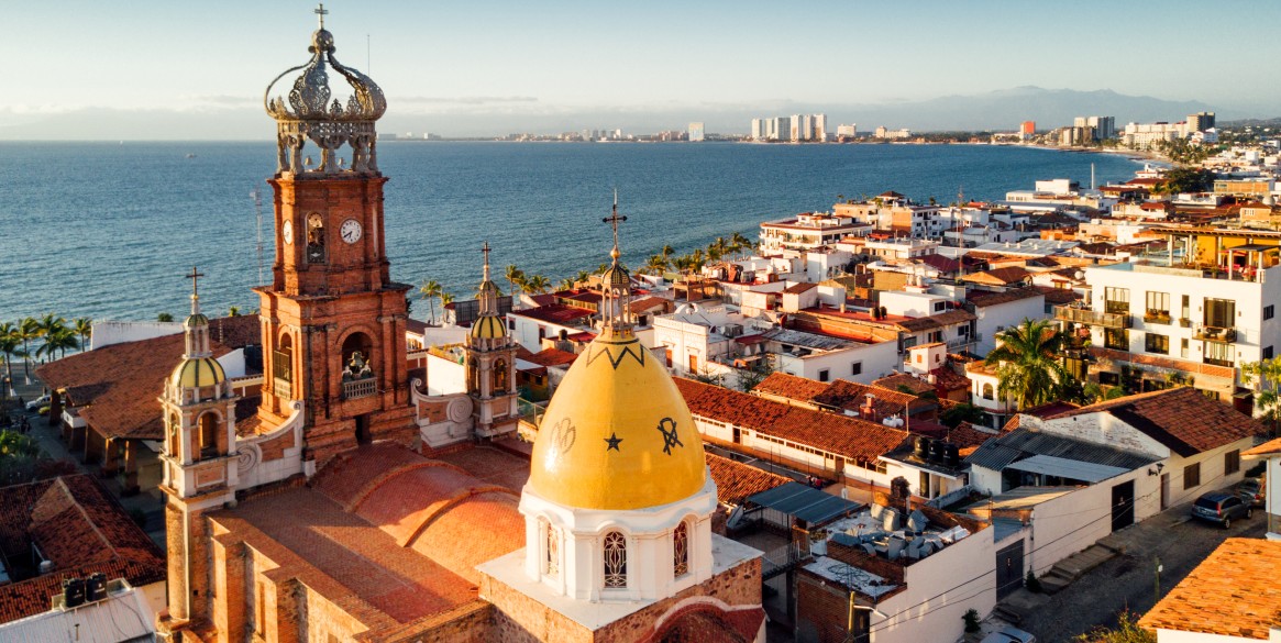 Panoramic Aerial View of Puerto Vallarta Skyline in Mexico.