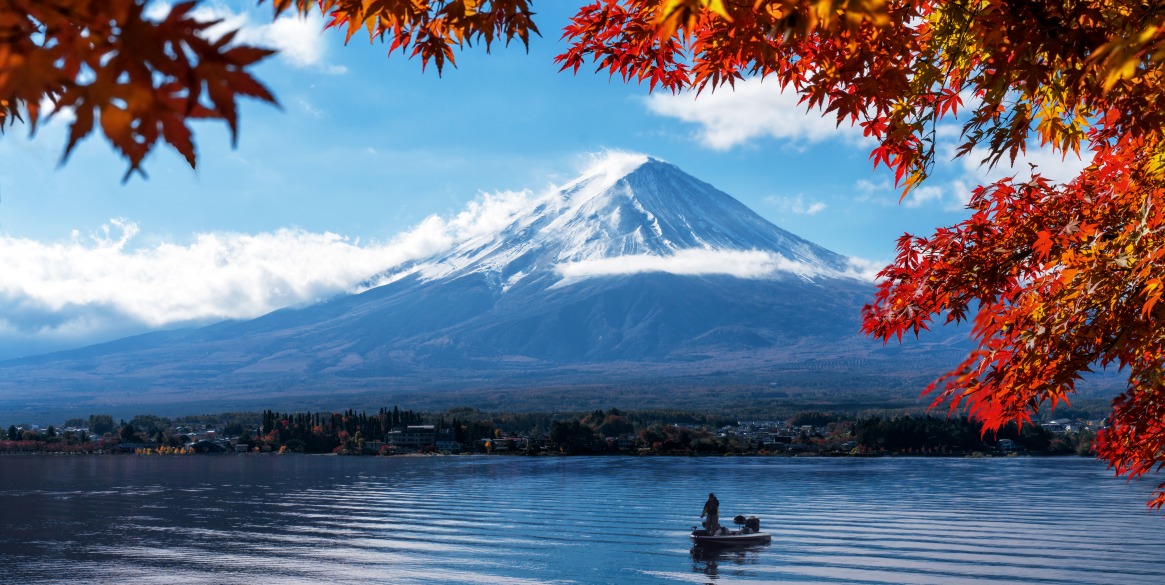 Mt Fuji in autumn view from lake Kawaguchiko