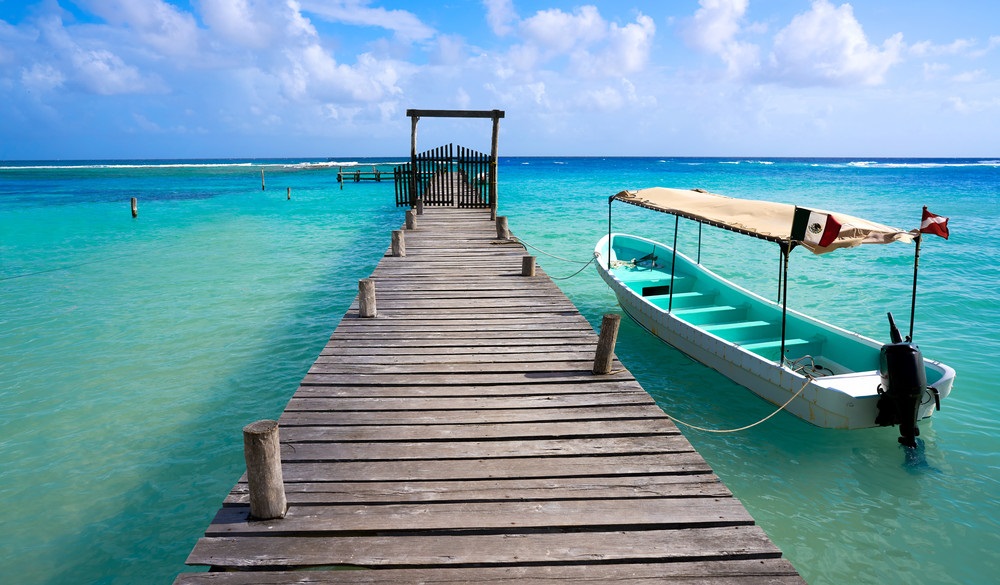 Mahahual Caribbean beach pier in Costa Maya of Mayan Mexico