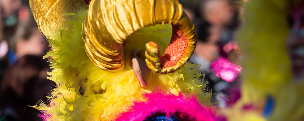 One man dressed for Carnival Parade in Santa Cruz Tenerife in Canary Islands.