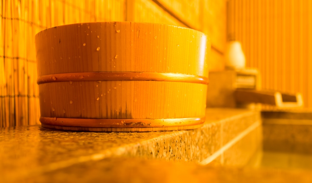 Close up view of Onsen, Japanese hot spring, Hakone, Kanagawa-ken, Japan.