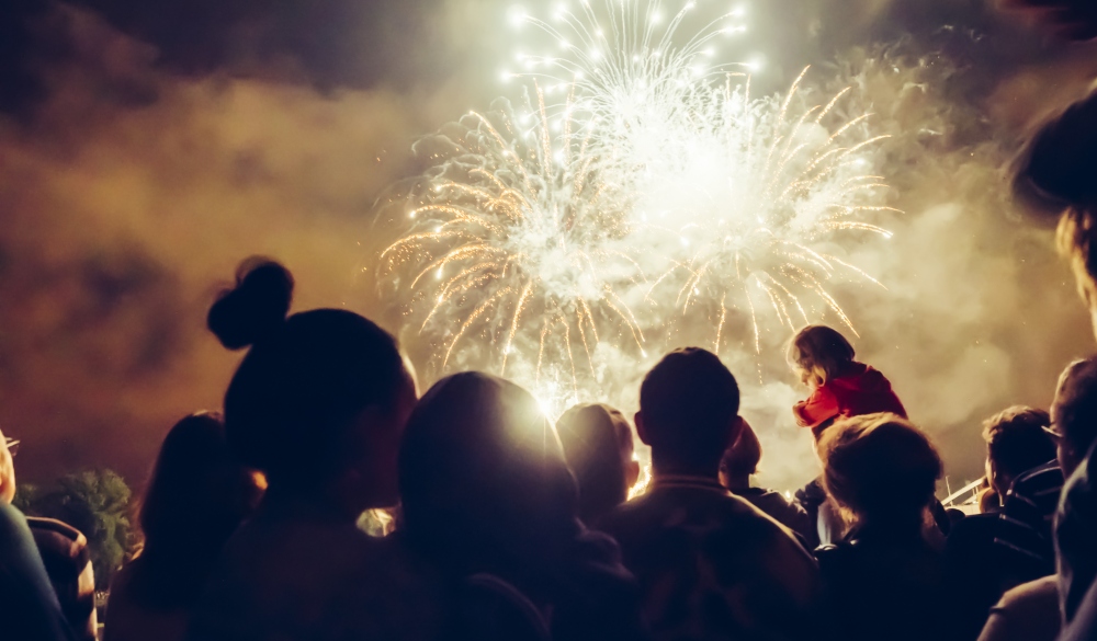 Crowd watching fireworks and celebrating; Shutterstock ID 309048455