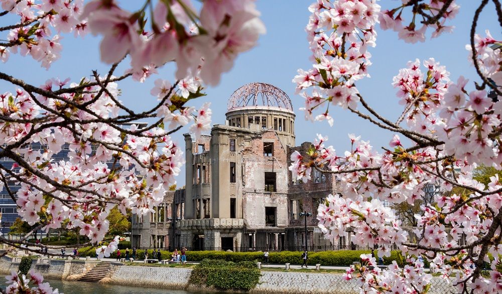 Hiroshima Atomic Bomb Dome and the cherry blossom