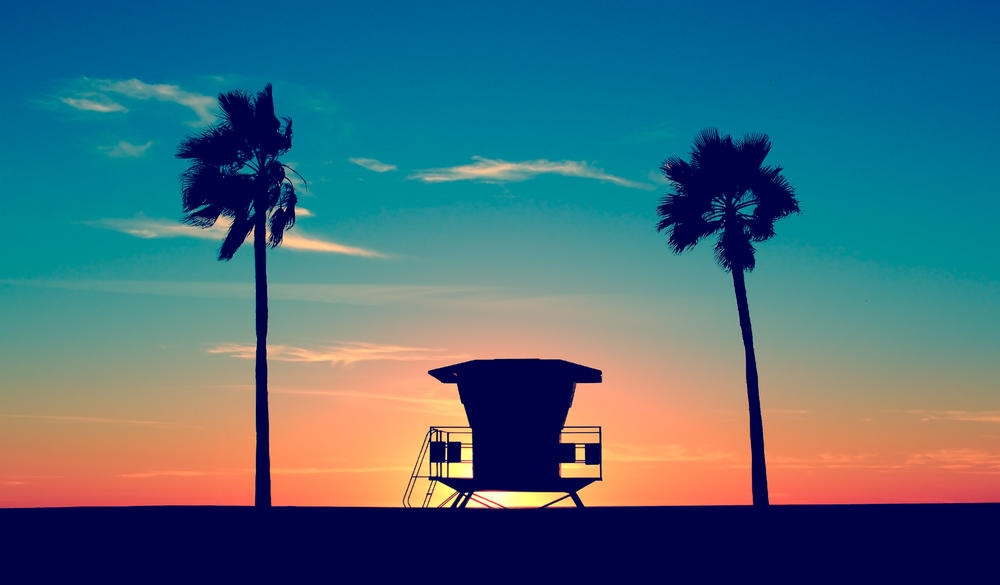 Lifeguard tower in San Diego at dusk, spring break destinations