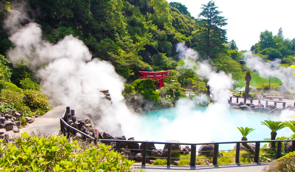 One of the eight hells (Jigoku), multi-colored volcanic pool of boiling water in Kannawa district in Beppu, Japan.
