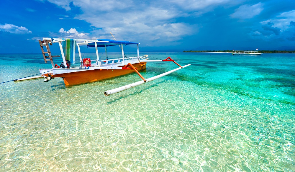 Beautiful sea and coastlines of Gili Meno, Indonesia.