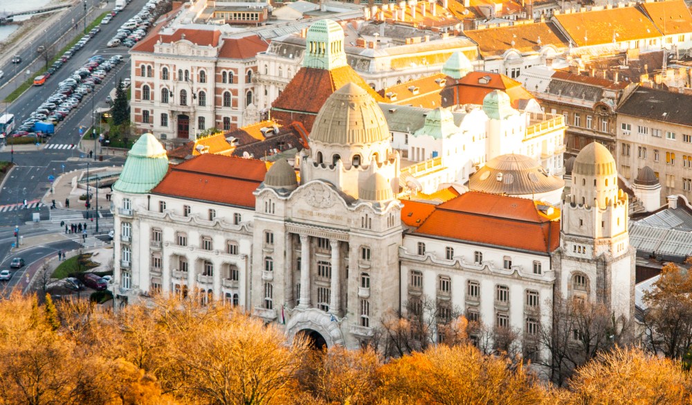  Gellert thermal spa historical building from Gellert Hill, Budapest