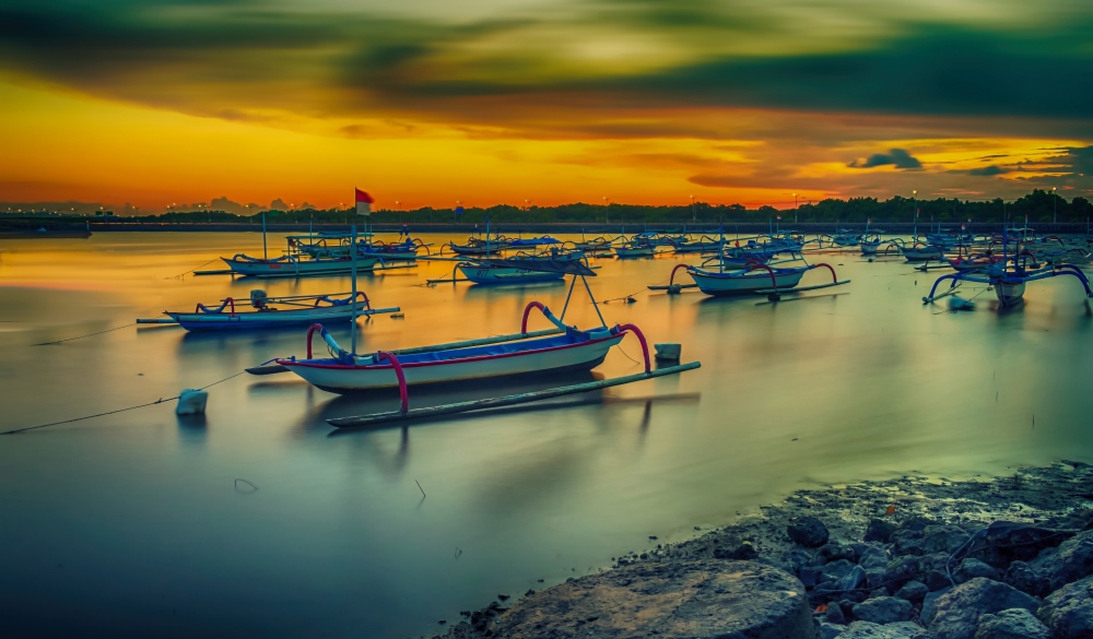  In Benoa, Indonesia, sailboats at the sea