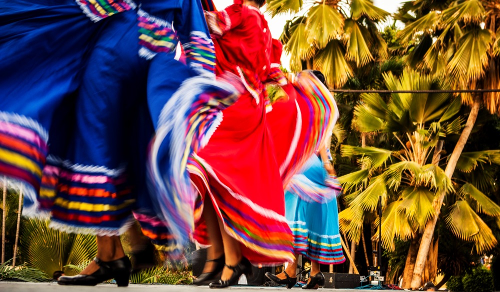 Traditional Mexican folk dancing or Jarabe dance performed in Plaza Republica Mazatlán Sinaloa State Mexico