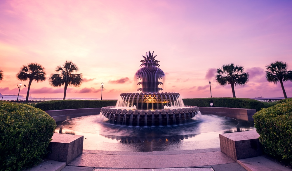 The pineapple fountain in Charleston, South Carolina at the Waterfront Park