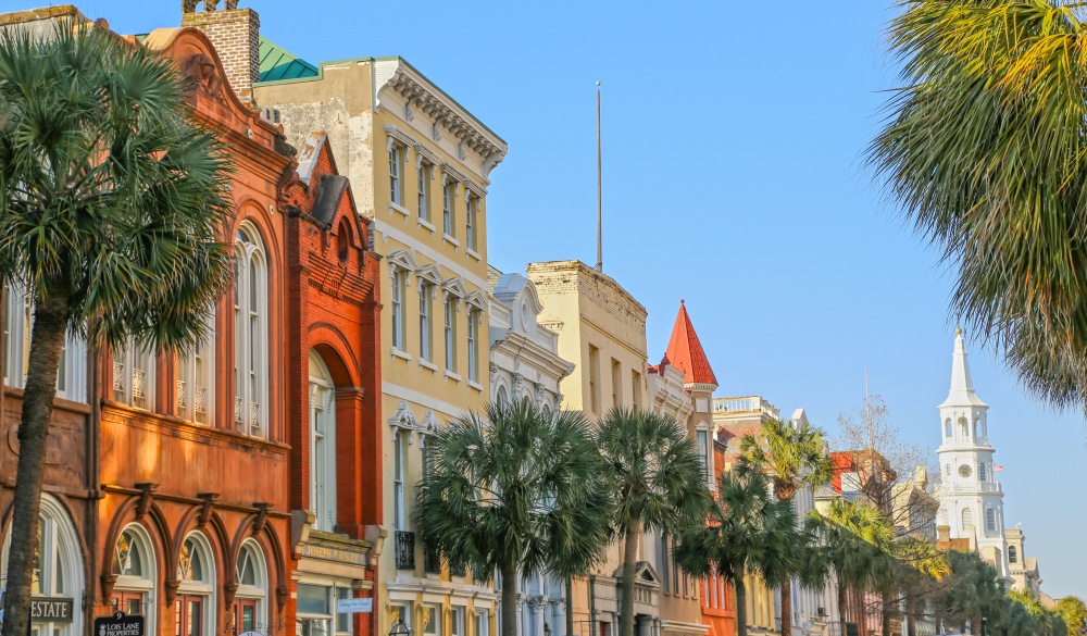 Downtown Charleston on a bright sunny day.