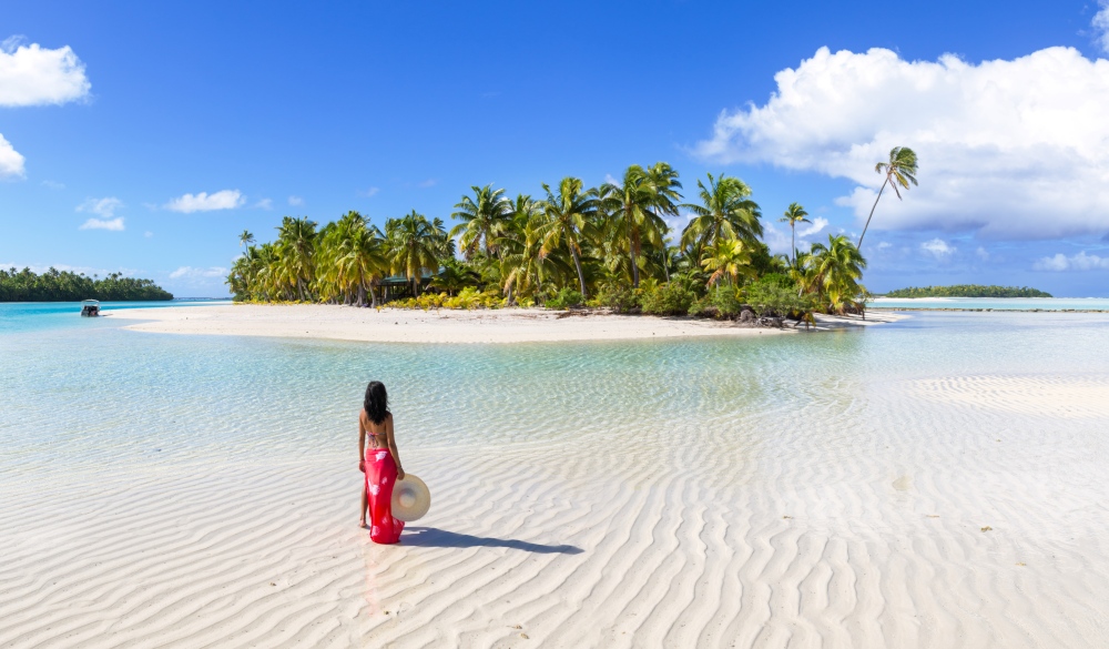 woman on One Foot Island, Aitutaki, tropical island vacations