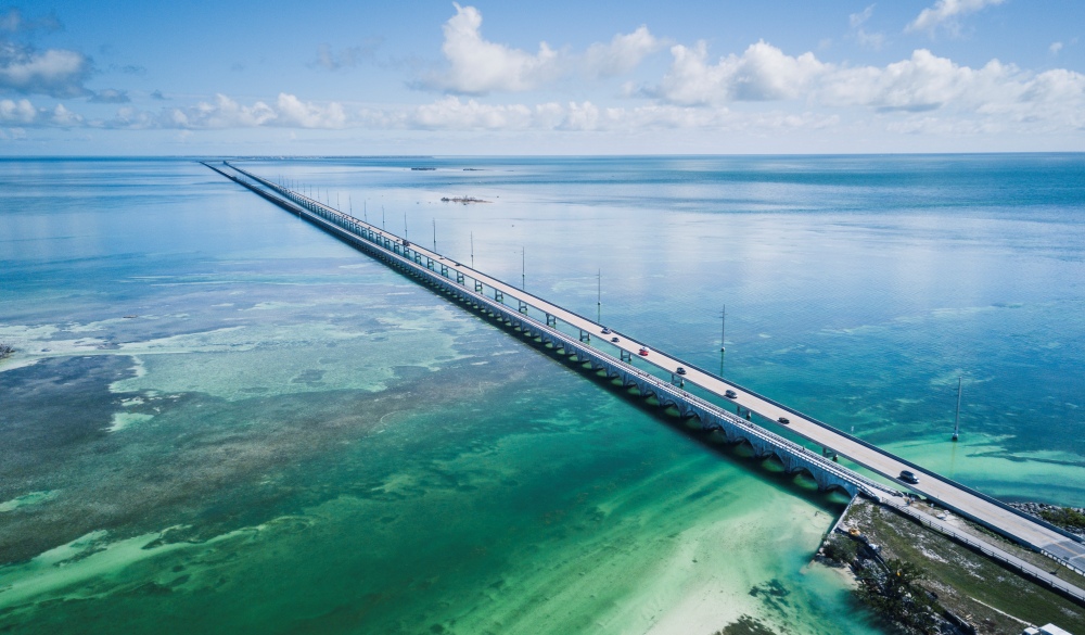 Bridge in Florida Keys from drone point of view