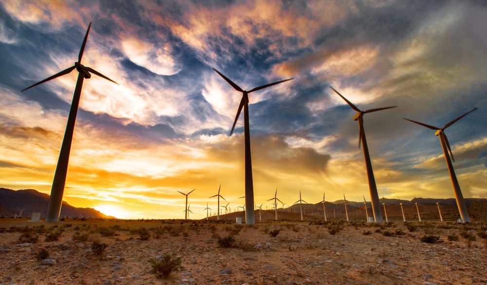 windmills, turbines, palm springs, sunset, wind farm, spooky