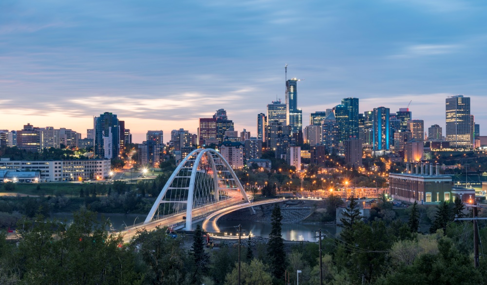 Long exposure of Edmonton downtown at night