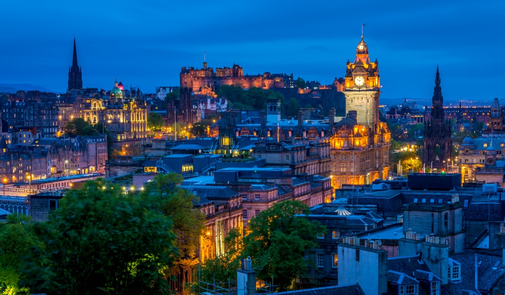 Edinburgh castle with cityscape from Calton Hill.